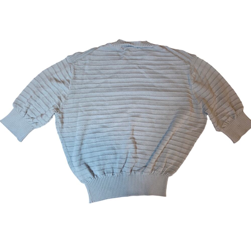 Frye Ribbed Knit Sweater Sage Blue Short Sleeve Crewneck - Picture 4 of 6